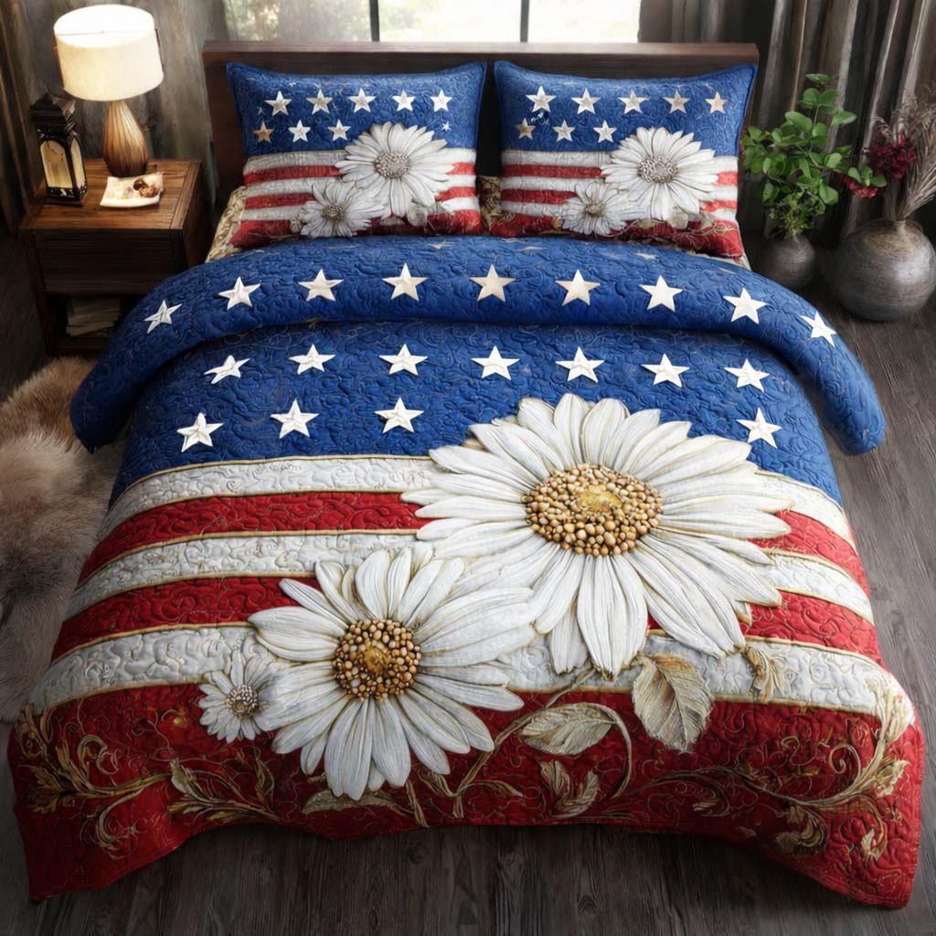 Americana Bloom 3-Piece Quilted Bedding Set NCU0HH1875