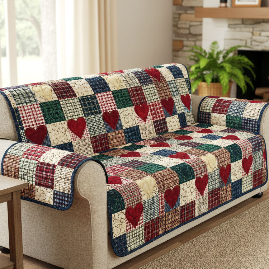 Americana Hearts Quilted Sofa Cover NCU0TV1488