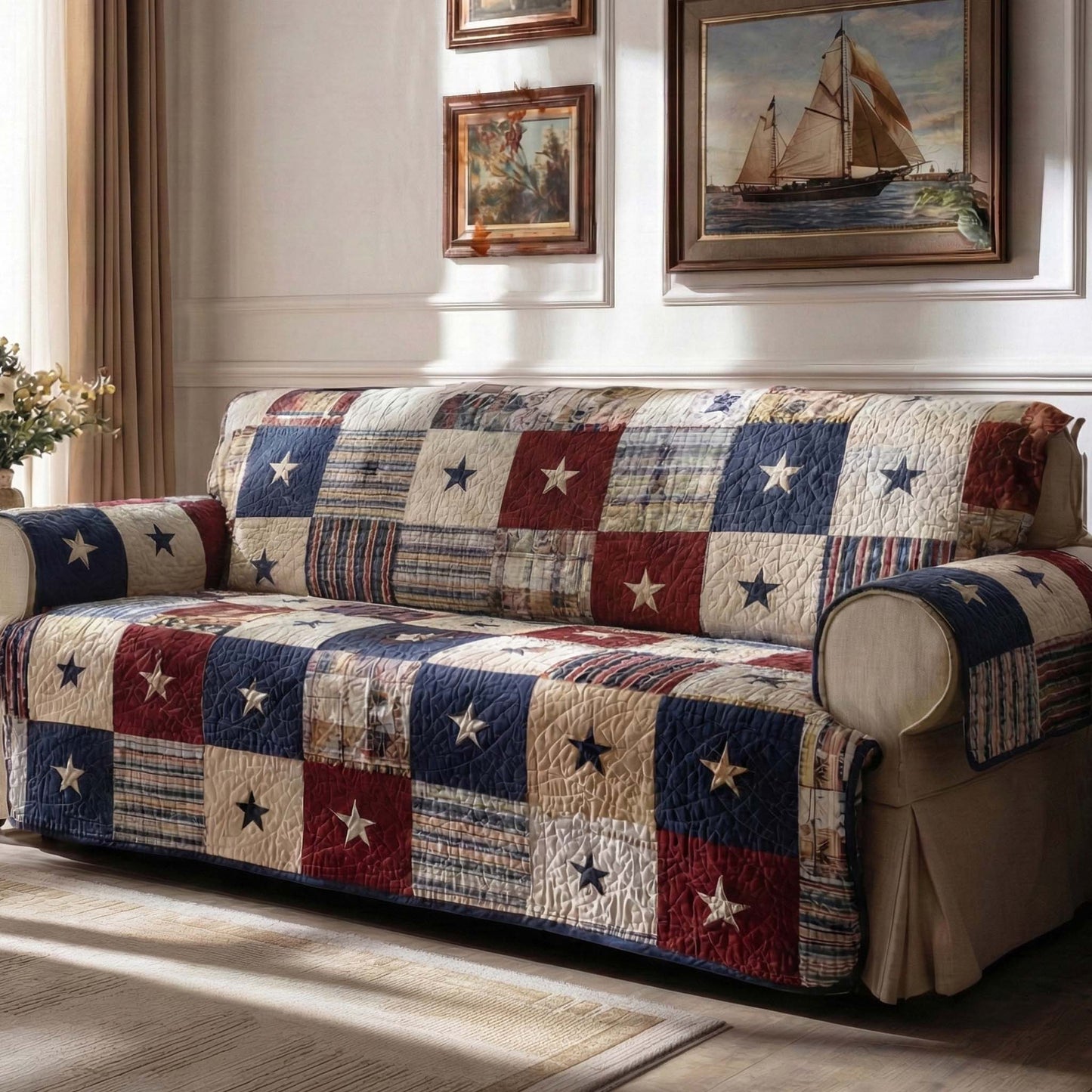 Americana Quilted Sofa Cover NCU0VT373