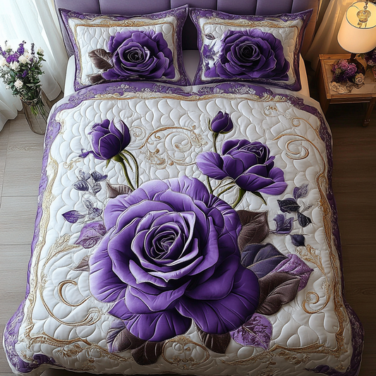 Amethyst Bloom 3-Piece Quilted Bedding Set NCU0DV3631