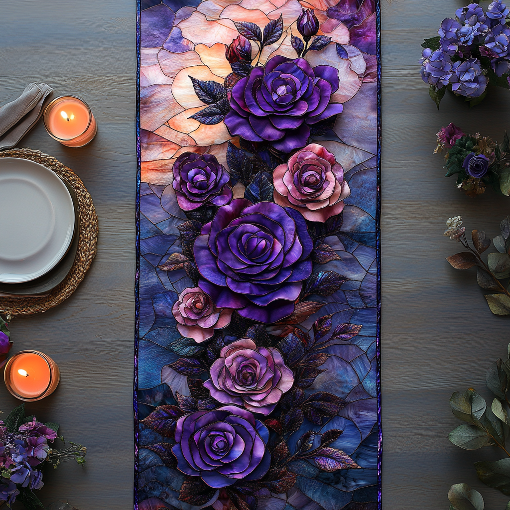 Amethyst Bloom Quilted Table Runner NCU0DV3795