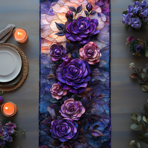 Amethyst Bloom Quilted Table Runner NCU0DV3795