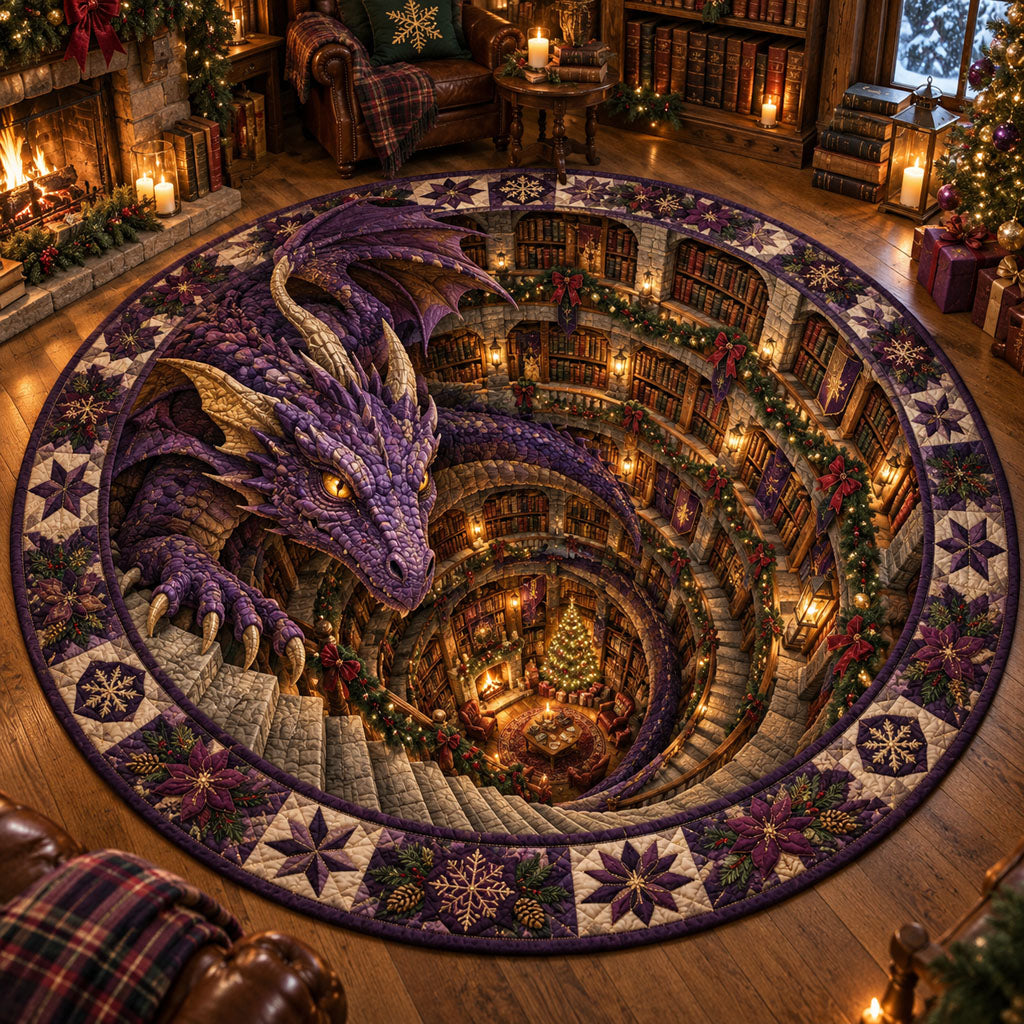Amethyst Dragon Book Sanctuary Quilted Round Mat NCU0PT12162