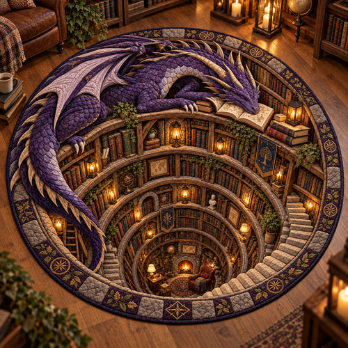 Amethyst Dragon Library Vortex Quilted Round Mat NCU0PT12163