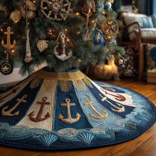 Anchor And Tinsel Christmas Quilted Tree Skirt NCU0TH3671