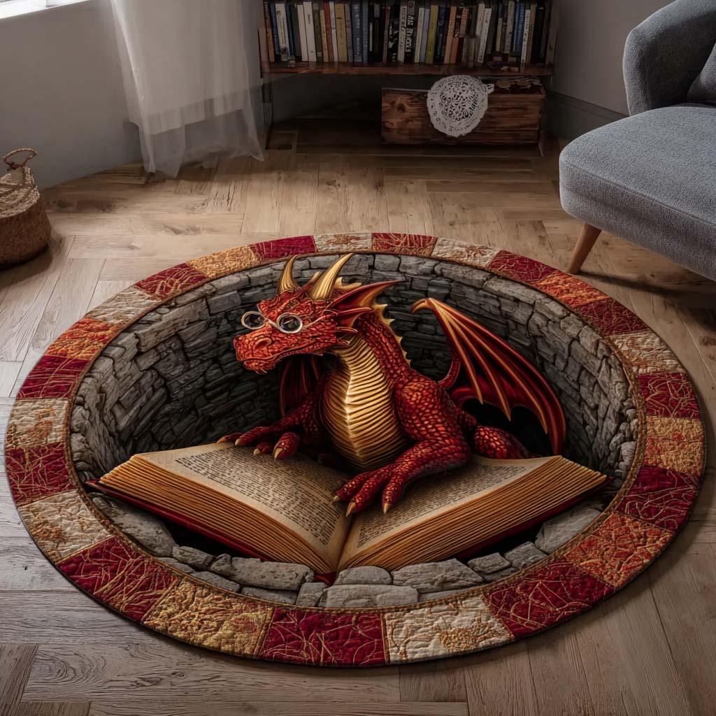 Ancient Dragon Scholar Quilted Round Mat NCU0HH1856