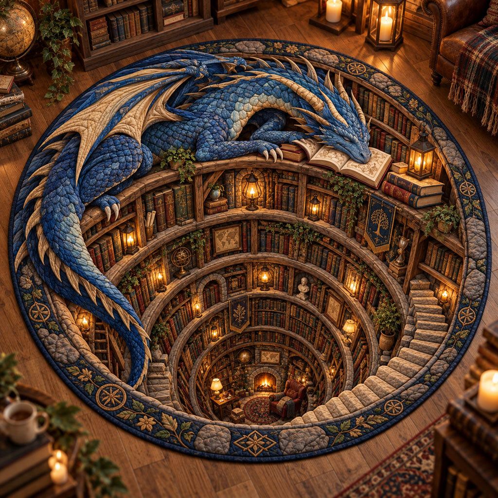 Ancient Library Portal Dragon Quilted Round Mat NCU0PT12164