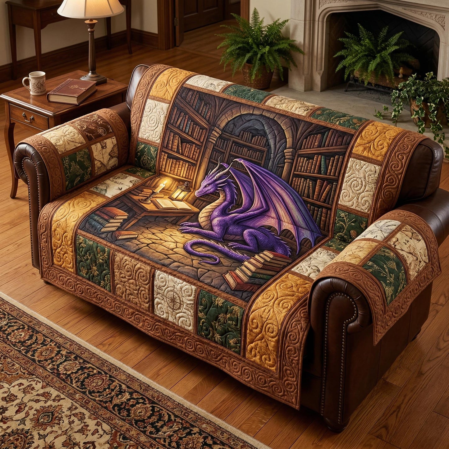 Ancient Library Quilted Sofa Cover NCU0TD2593