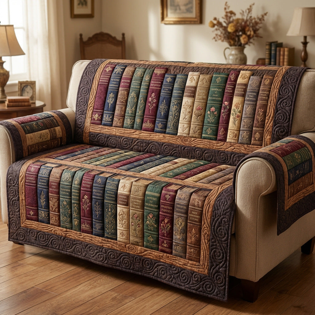 Antique Book Haven Quilted Sofa Cover NCU0TV1601