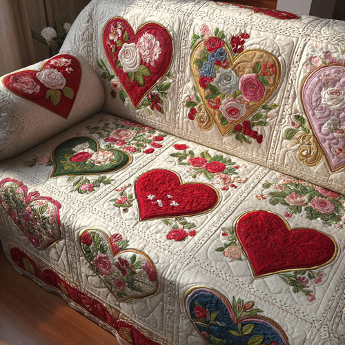 Antique Hearts Quilted Sofa Cover NCU0PT10822