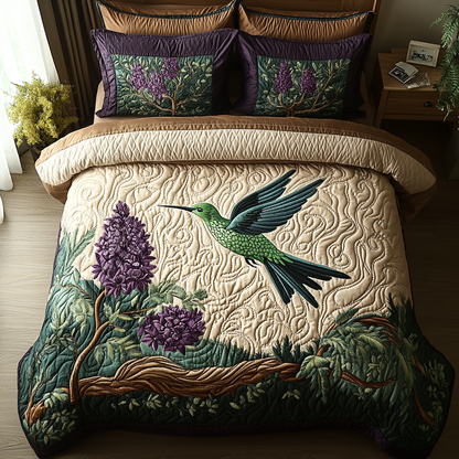 Antique Hummingbird 3-Piece Quilted Bedding Set NCU0DV5982