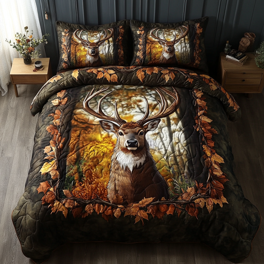 Antler Charm 3-Piece Quilted Bedding Set NCU0DK3684