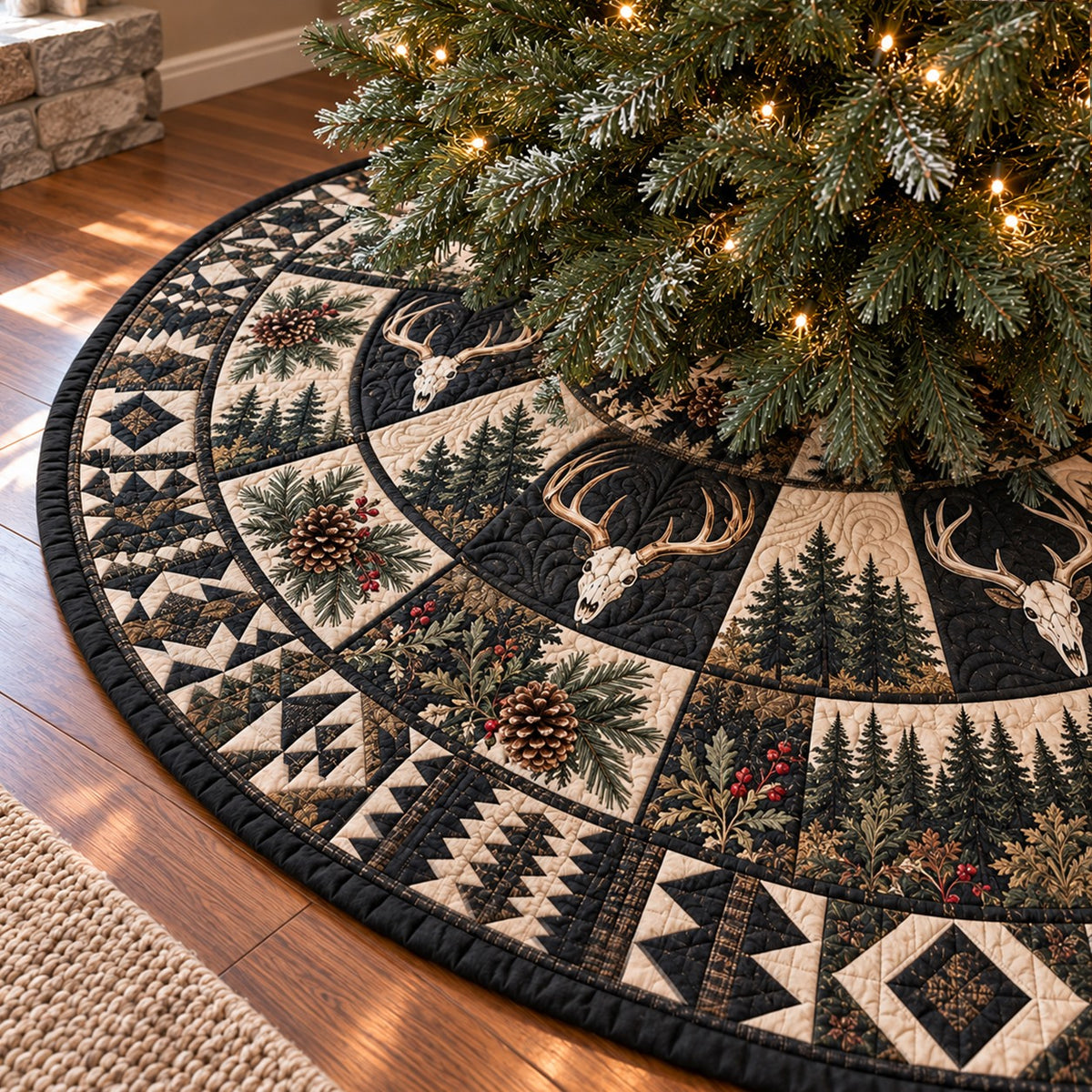 Antler Geometric Night Christmas Quilted Tree Skirt NCU0PT12320