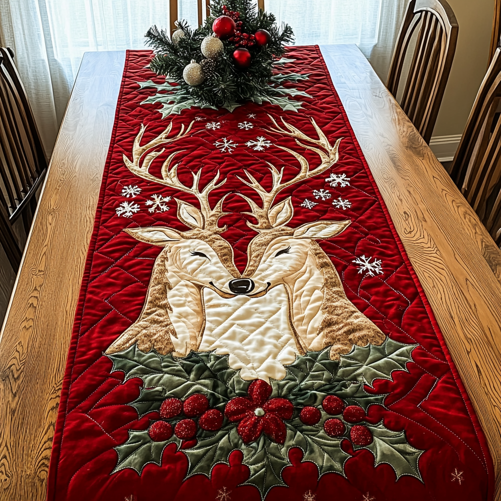 Antlered Winter Magic Quilted Table Runner NCU0DK1424