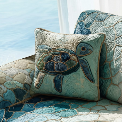 Aqua Mosaic Turtles Quilted Pillow Case NCU0TV747
