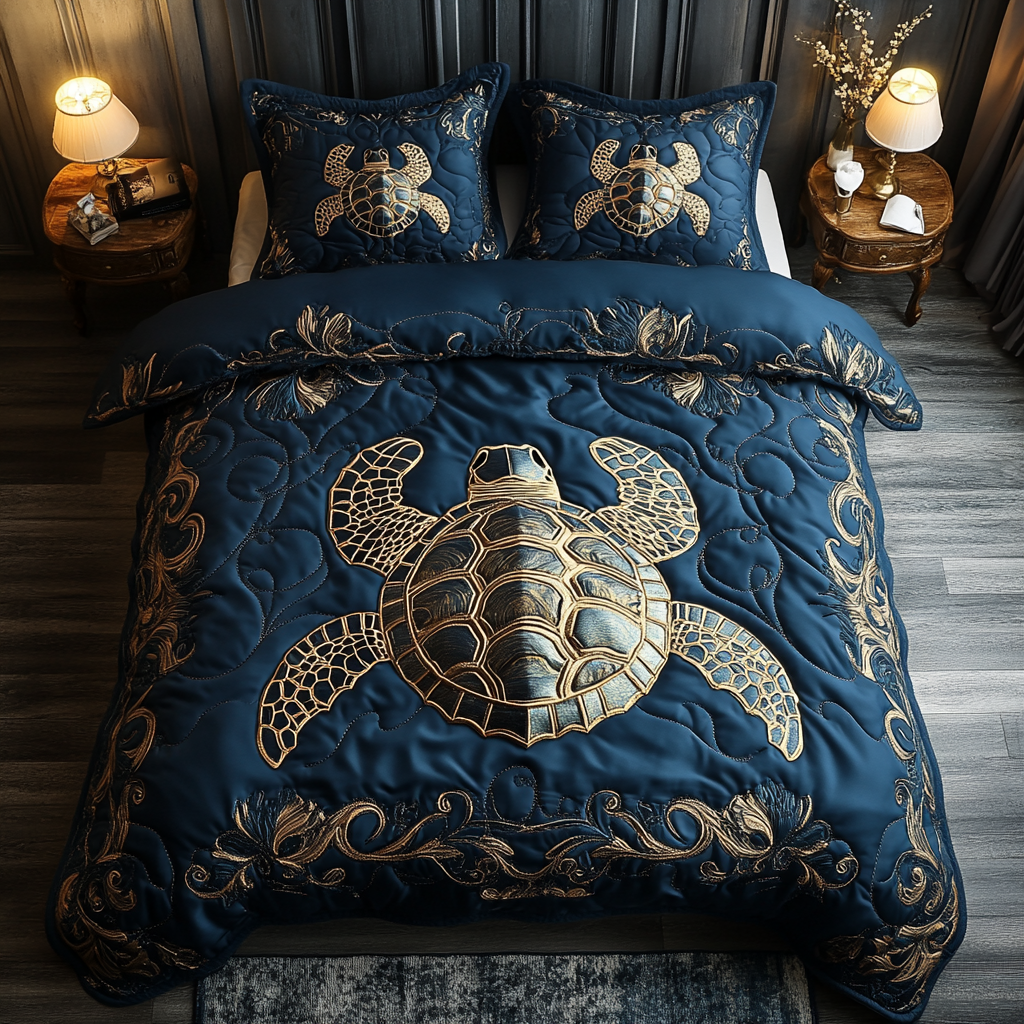 Aqua Compass 3-Piece Quilted Bedding Set NCU0DV2526