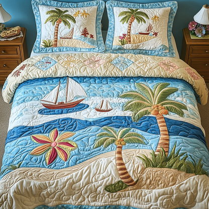 Aqua Dream 3-Piece Quilted Bedding Set NCU0VL2487