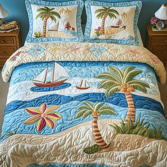 Aqua Dream 3-Piece Quilted Bedding Set NCU0VL2487