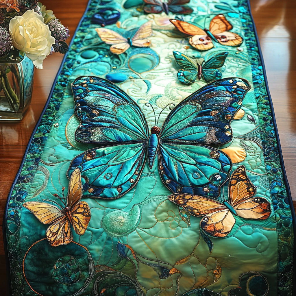Aqua Dream Wings Quilted Table Runner NCU0NT4127
