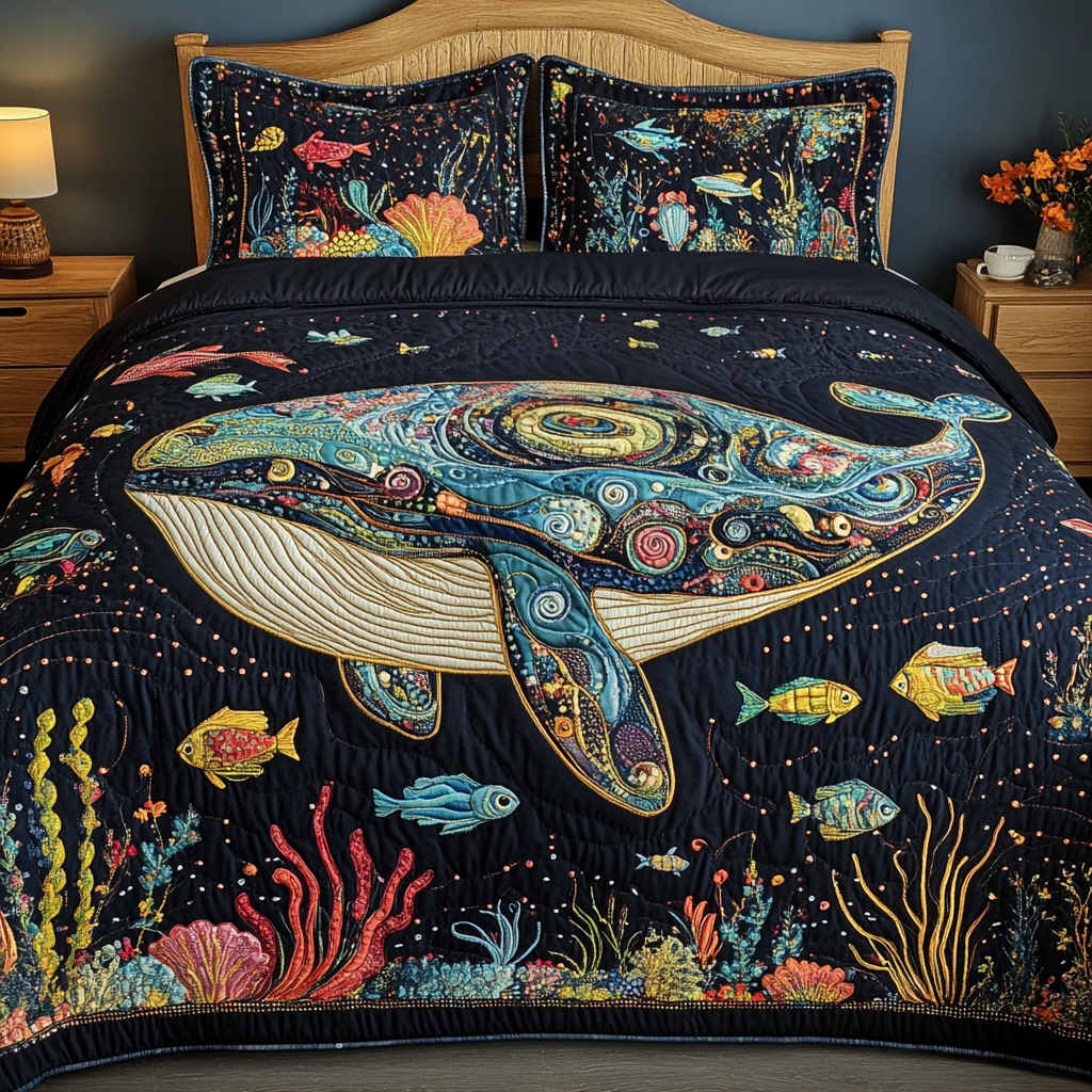 Aqua Drift 3-Piece Quilted Bedding Set NCU0VH5906