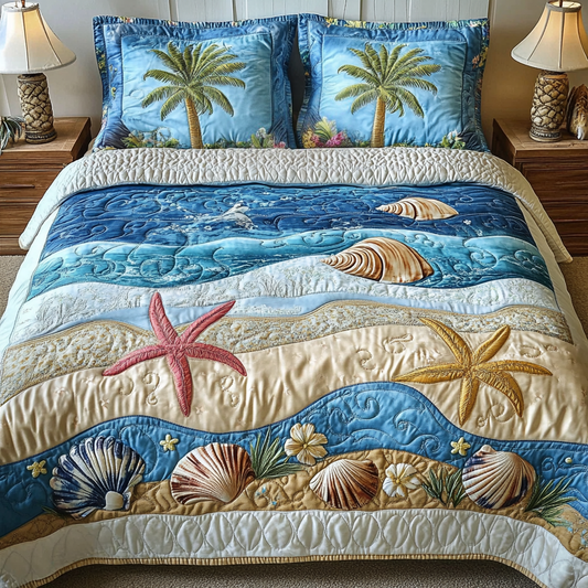 Aqua Drift 3-Piece Quilted Bedding Set NCU0VL2329