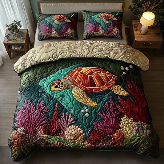 Aqua Explorer 3-Piece Quilted Bedding Set NCU0DV3003