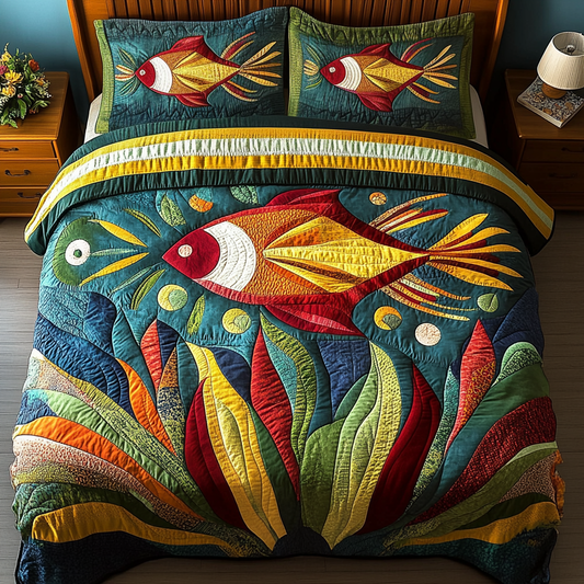 Aqua Glow 3-Piece Quilted Bedding Set NCU0VH3269
