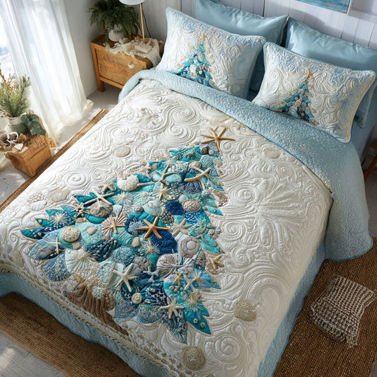 Aqua Holiday Glow 3-Piece Quilted Bedding Set NCU0PT9754