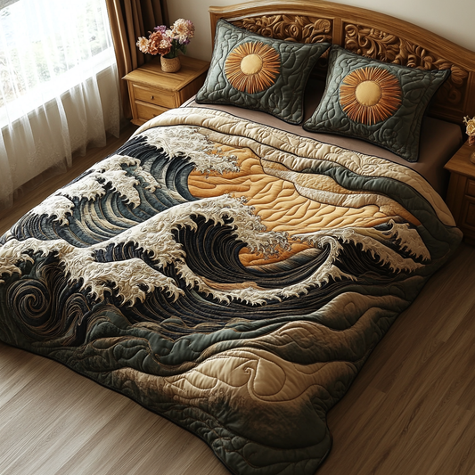 Aqua Horizon 3-Piece Quilted Bedding Set NCU0DV5656