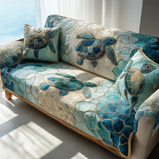 Aqua Mosaic Turtles Quilted Sofa Cover NCU0TV747