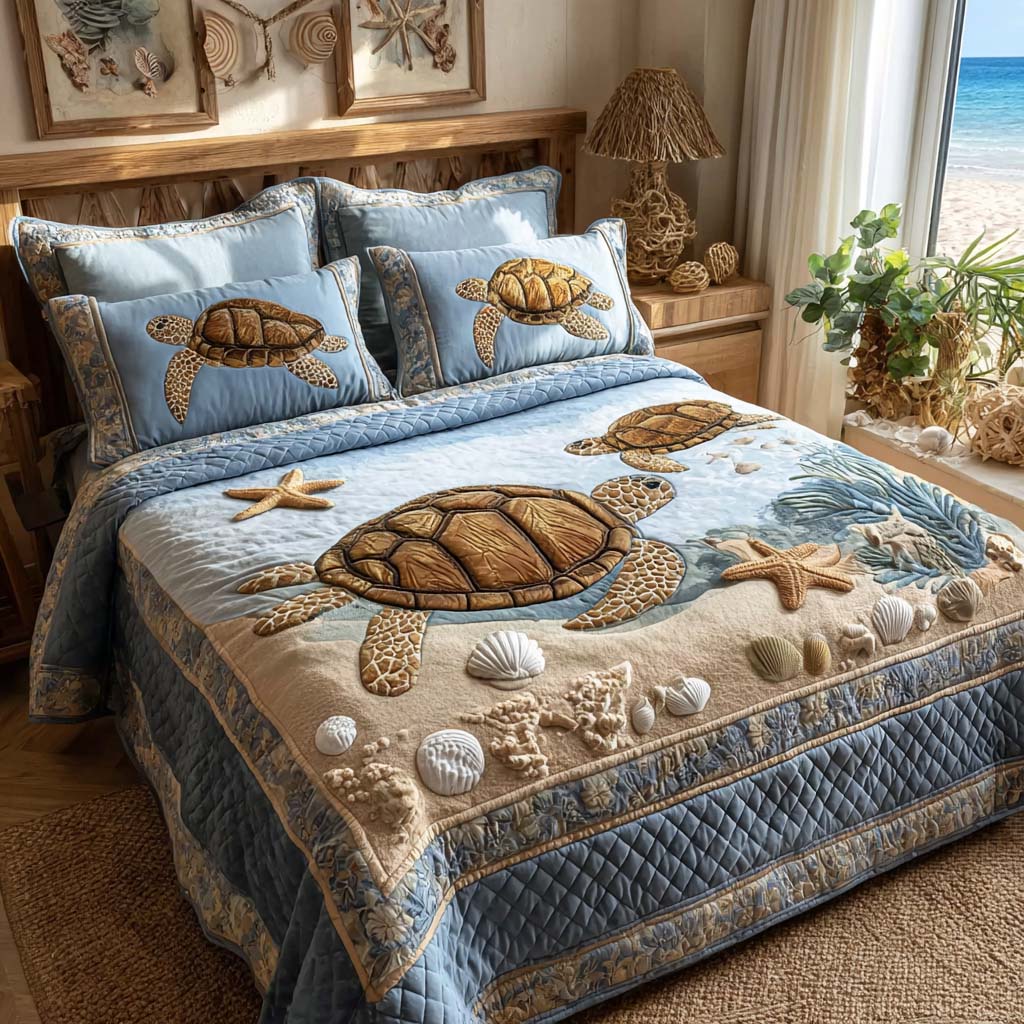 Aqua Serenity 3-Piece Quilted Bedding Set NCU0NT11703