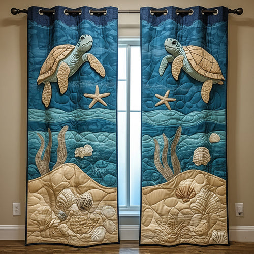 Aqua Shell Quilted Curtains NCU0NT10972