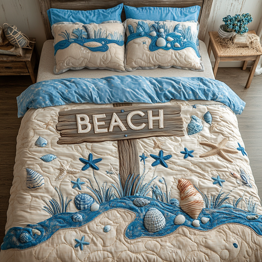 Aqua Time 3-Piece Quilted Bedding Set NCU0VH4258