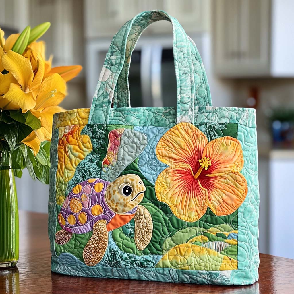 Aqua Turtle Tales Quilted Tote Bag NCU0NT8668