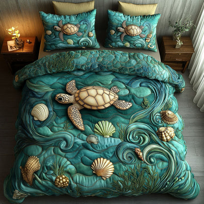 Aqua Turtle Trail 3-Piece Quilted Bedding Set NCU0NT7097