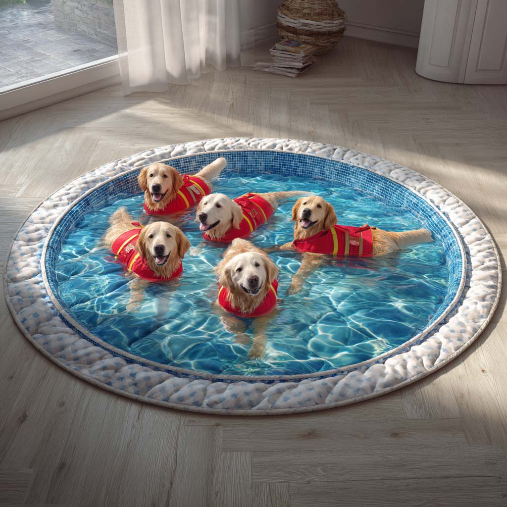 Aquatic Golden Retriever Quilted Round Mat NCU0HH1936