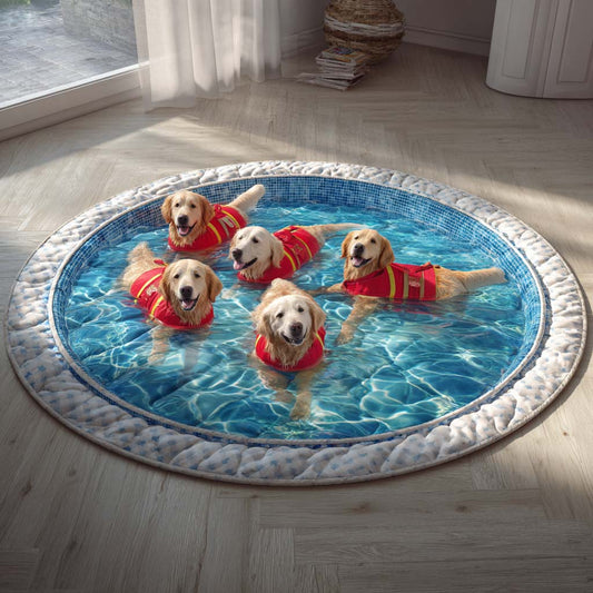 Aquatic Golden Retriever Quilted Round Mat NCU0HH1936