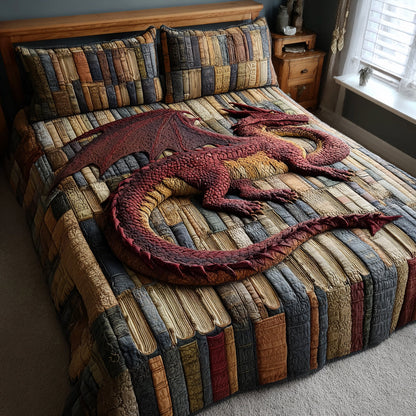 Arcane Library Dragon 3-Piece Quilted Bedding Set NCU0DV8704