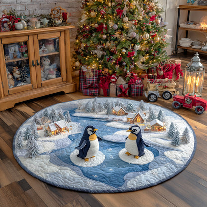 Arctic Penguin Wonderland Quilted Round Mat NCU0TD1791