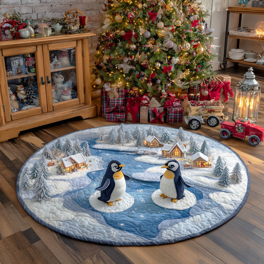 Arctic Penguin Wonderland Quilted Round Mat NCU0TD1791