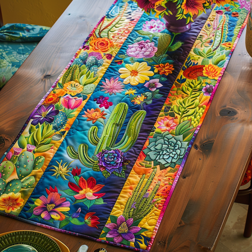 Artistic Cactus Landscape Quilted Table Runner NCU0PD120