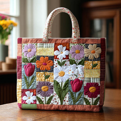 Aster Flower Quilted Tote Bag NCU0HH596