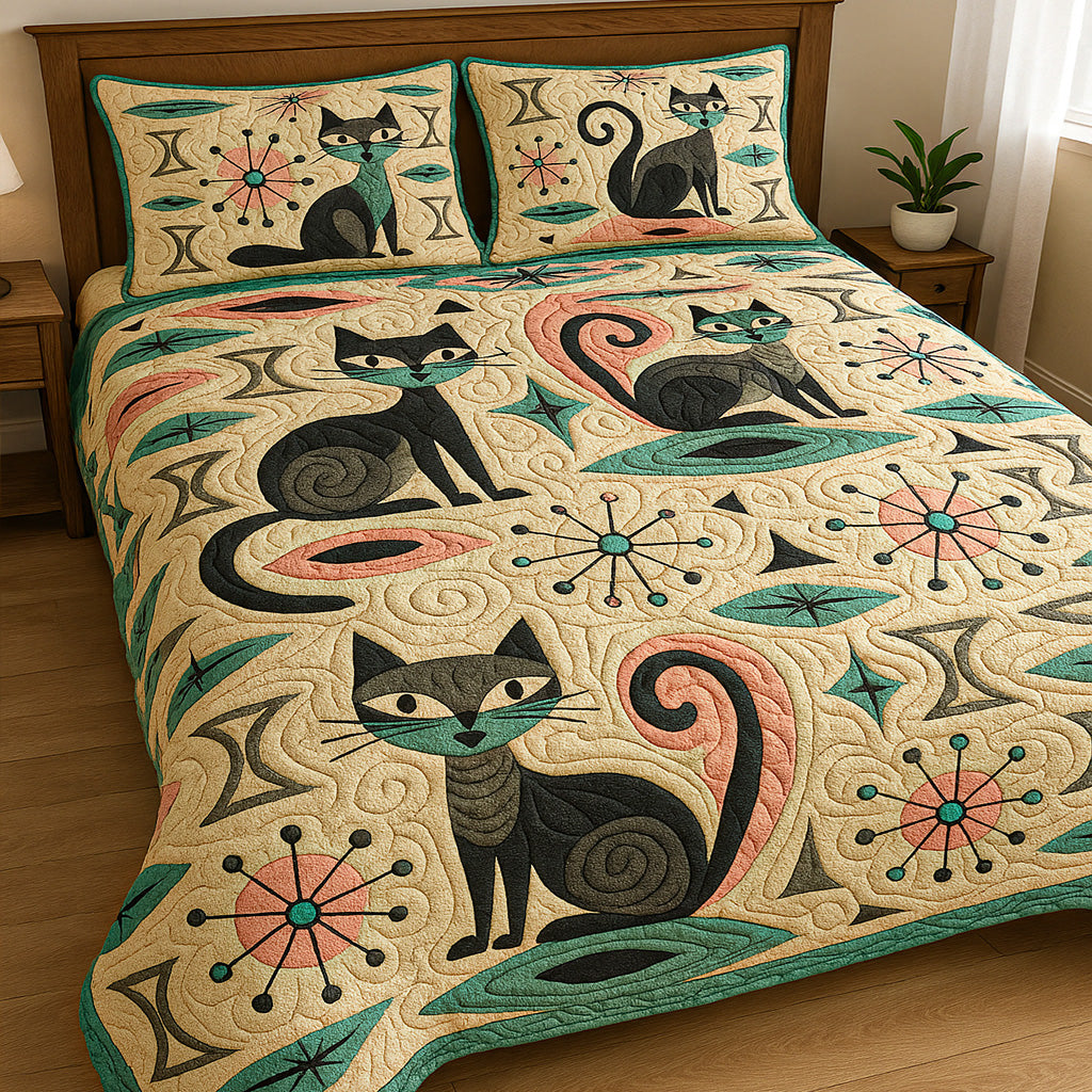 Atomic Catscape 3-Piece Quilted Bedding Set NCU0NT5685
