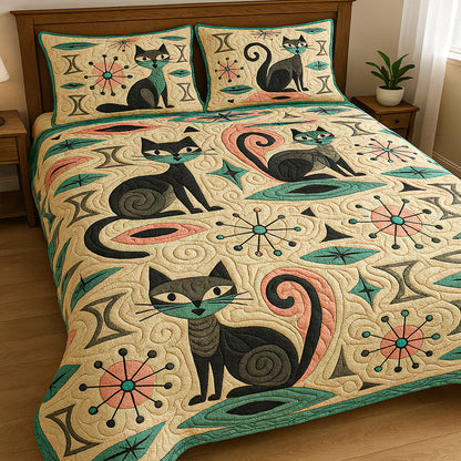 Atomic Catscape 3-Piece Quilted Bedding Set NCU0NT5685