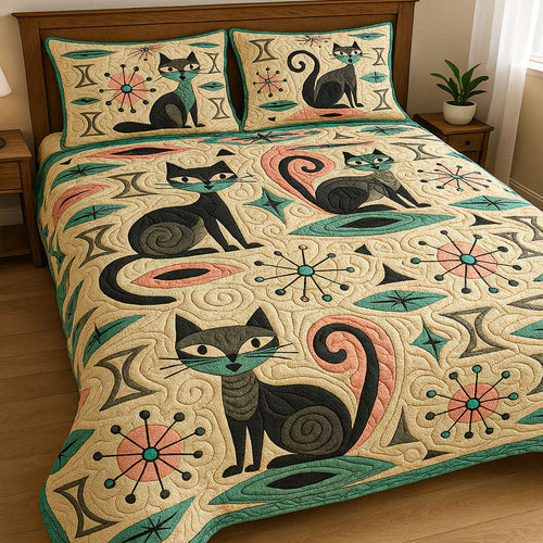 Atomic Catscape 3-Piece Quilted Bedding Set NCU0NT5685