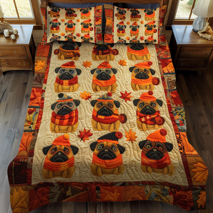 Autumn Vibe Pugs 3-Piece Quilted Bedding Set NCU0VL095