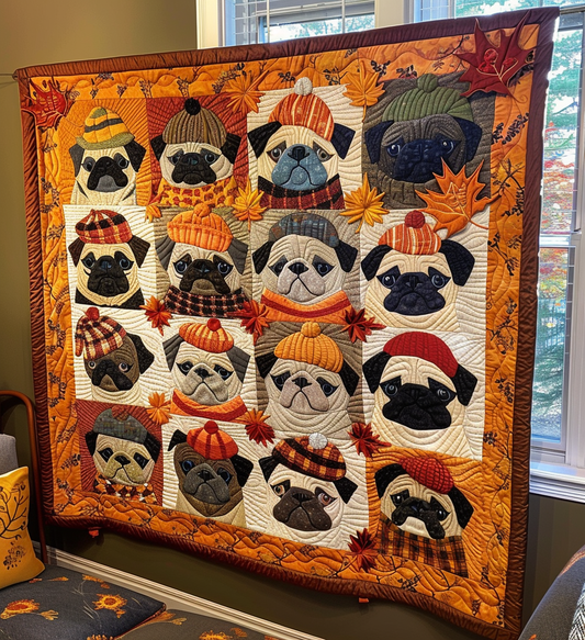 Autumn Vibe Pugs Quilted Blanket NCU0VL075