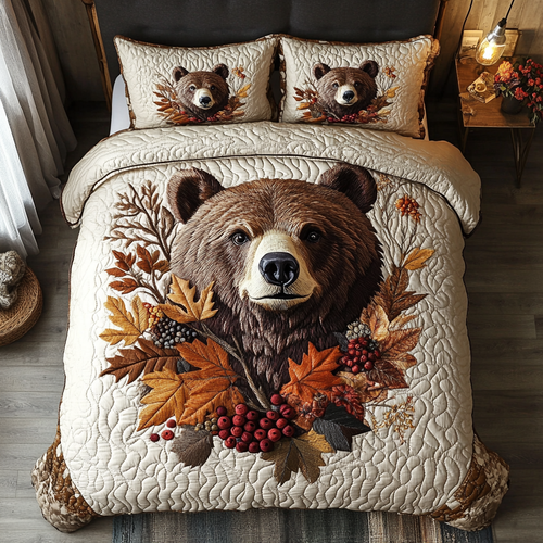 Autumn Bear 3-Piece Quilted Bedding Set NCU0DK9535