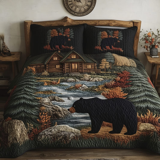 Autumn Bear 3-Piece Quilted Bedding Set NCU0VH4092