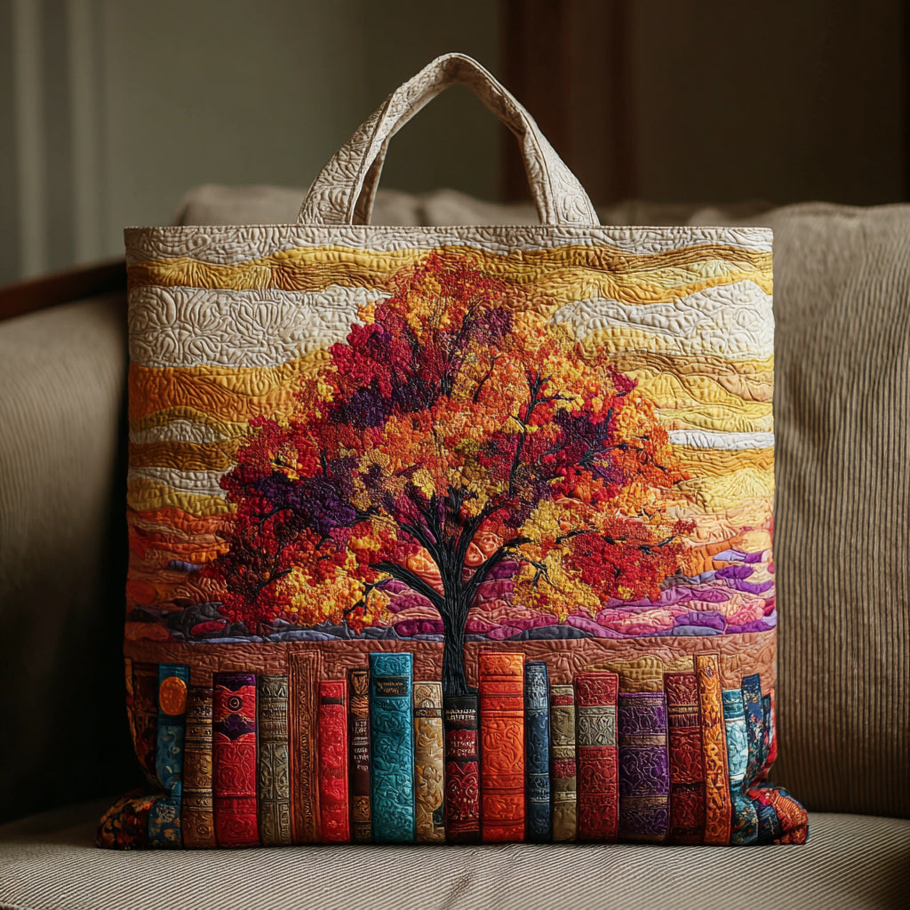 Autumn Book Tree Quilted Tote Bag NCU0HH710